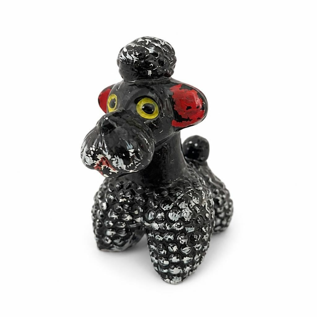 Black poodle ceramic figurine, hand-painted - white studio shot, second-hand at Why Go Less, Dekwaneh, Lebanon