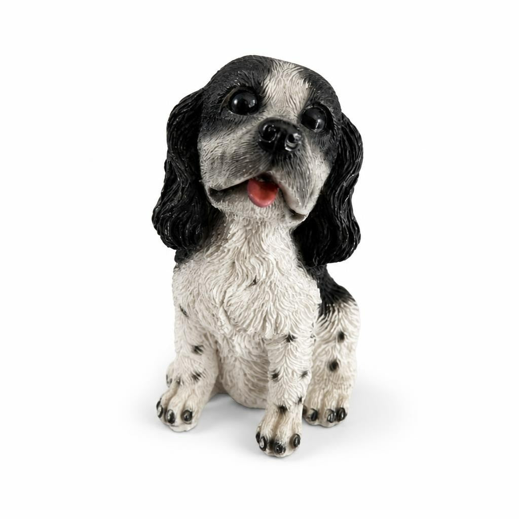 Black & white Cocker Spaniel resin dog figurine - white studio shot, second-hand at Why Go Less, Dekwaneh, Lebanon