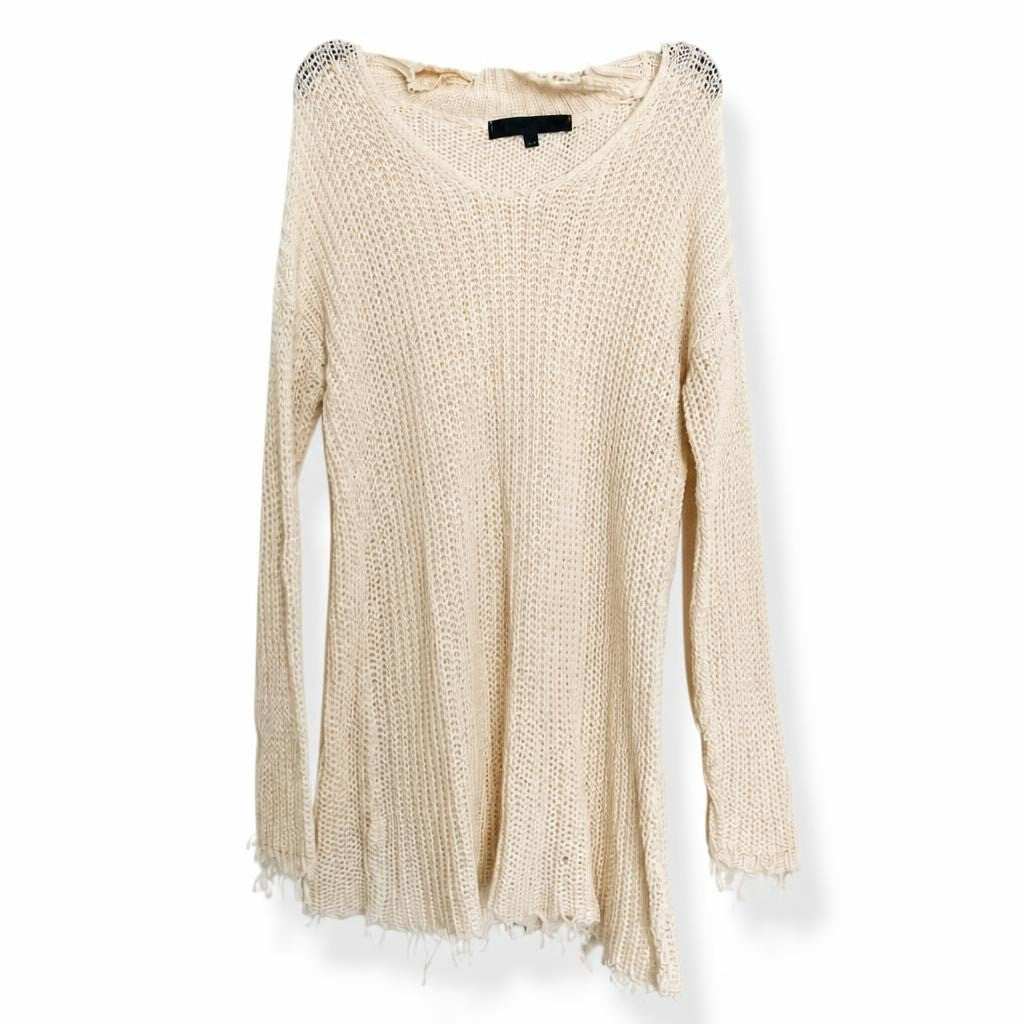 Cream Chunky Knit Oversized Pullover Sweater - white studio shot, second-hand at Why Go Less, Dekwaneh, Lebanon