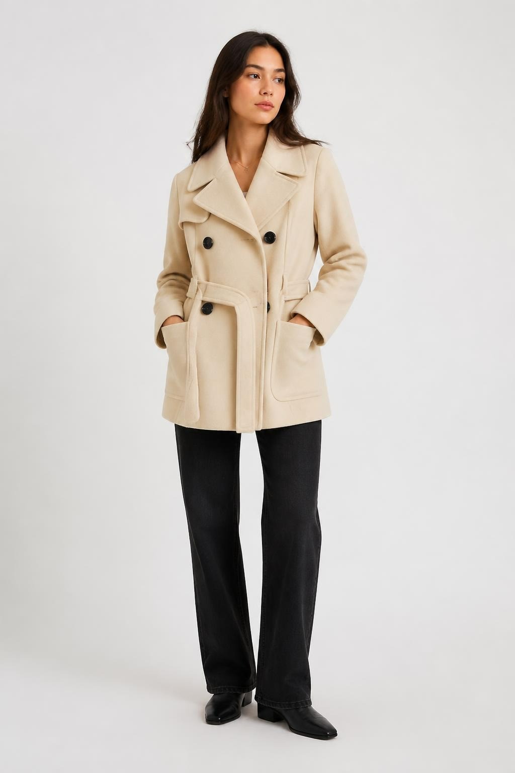 Cream double-breasted belted wool-blend short coat | Pre-Loved | Why Go Less