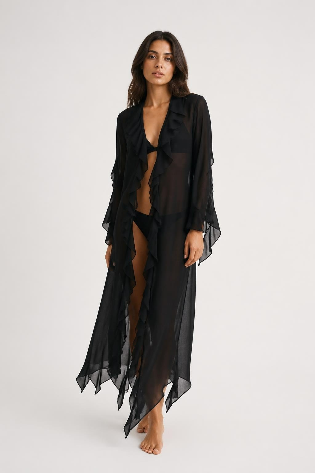 Zara Black Ruffle Long Sleeve Maxi Dress | Pre-Loved | Why Go Less