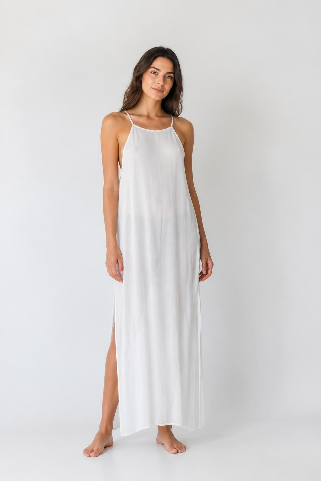 White Sheer Spaghetti Strap Midi Dress | Pre-Loved | Why Go Less