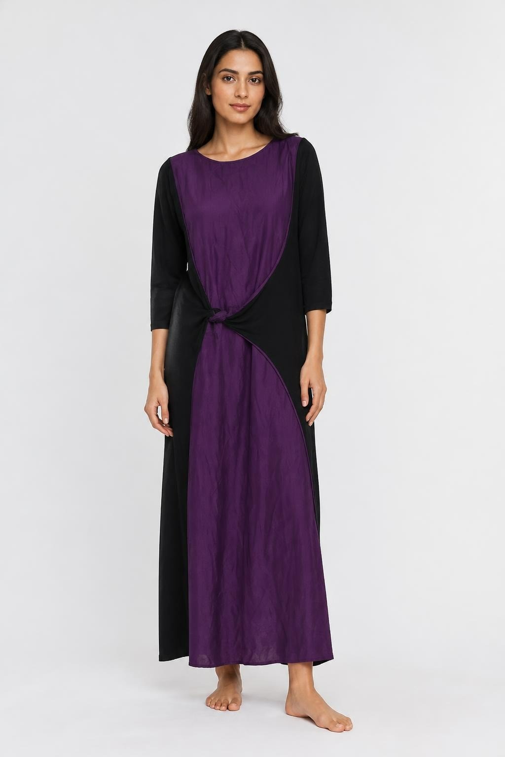 Black and purple two-tone midi dress with tie | Pre-Loved | Why Go Less