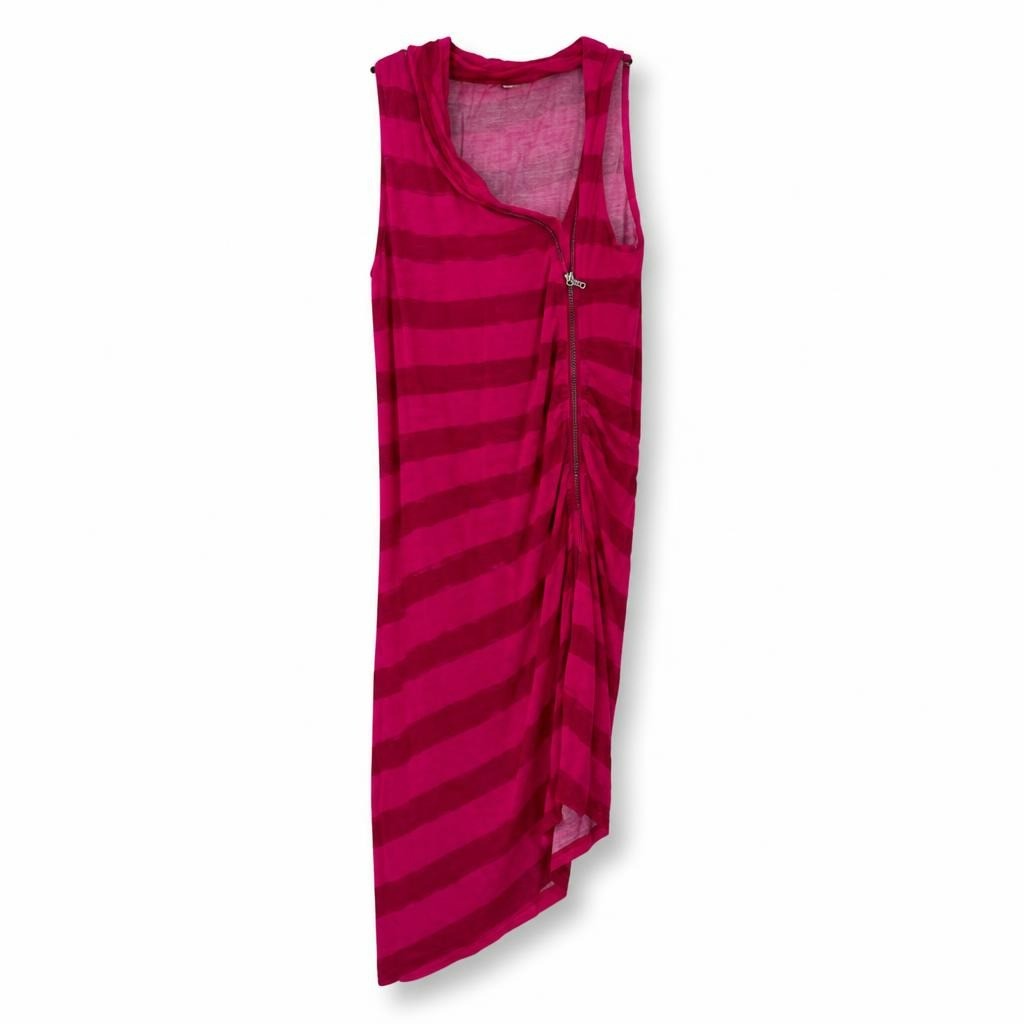 Red striped asymmetric zip sleeveless dress - white studio shot, second-hand at Why Go Less, Dekwaneh, Lebanon