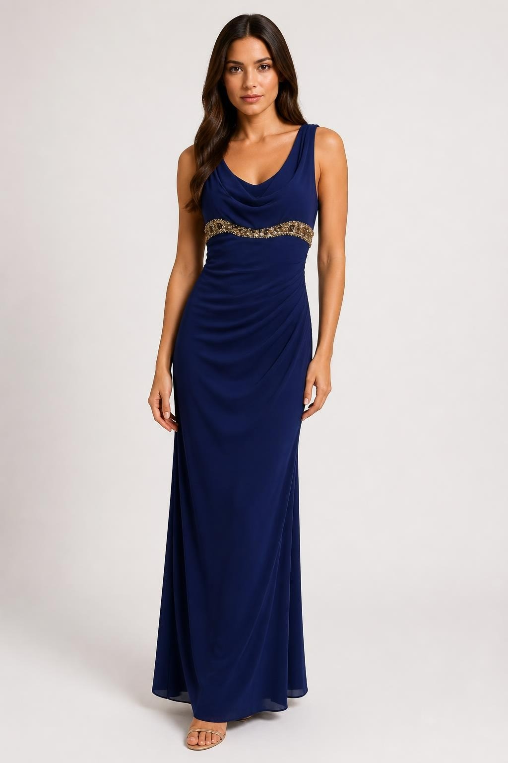 Royal blue beaded waist sleeveless evening gown | Pre-Loved | Why Go Less