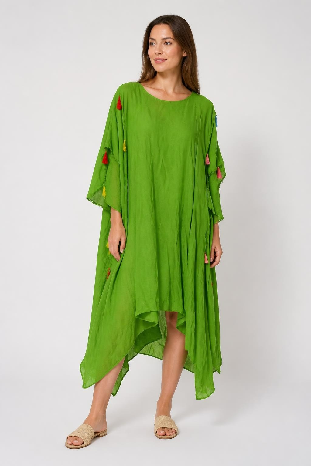 Lime green tassel kaftan beach cover-up dress | Pre-Loved | Why Go Less
