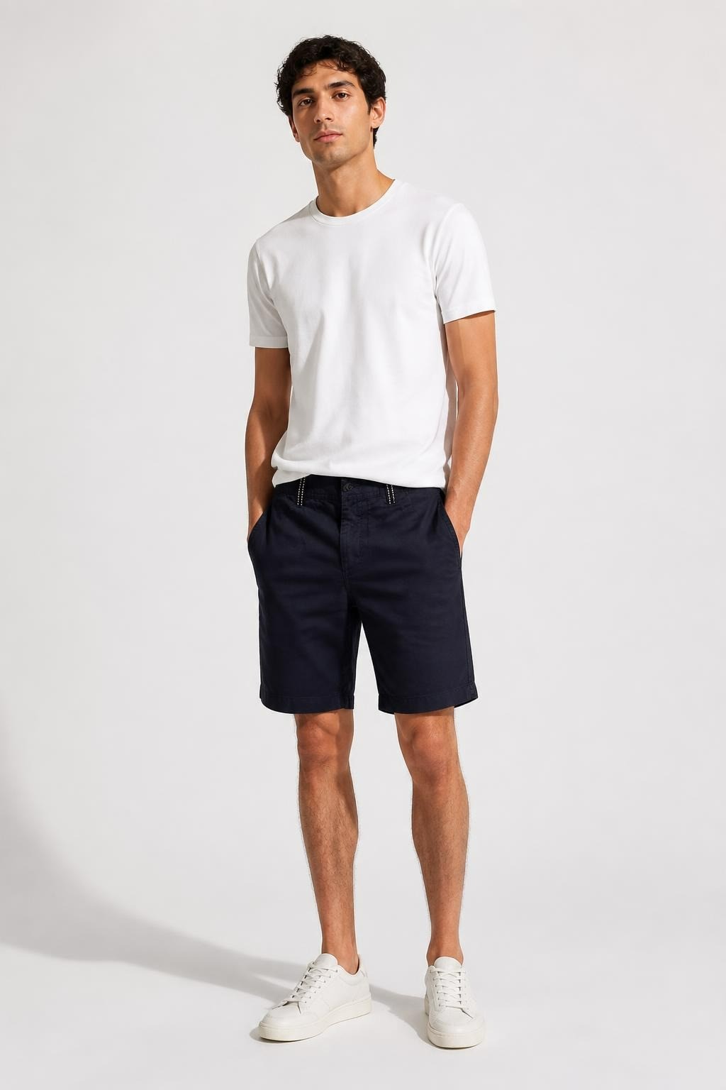 Navy blue chino shorts with stud detail, S/M | Pre-Loved | Why Go Less-1