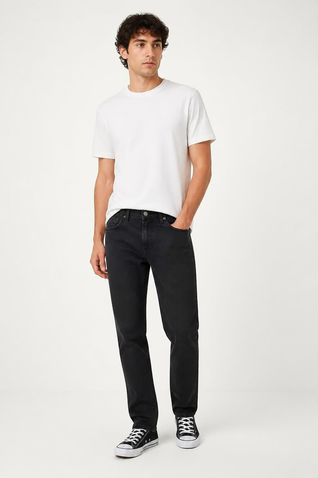 Black straight-leg denim jeans, mid-rise | Pre-Loved | Why Go Less