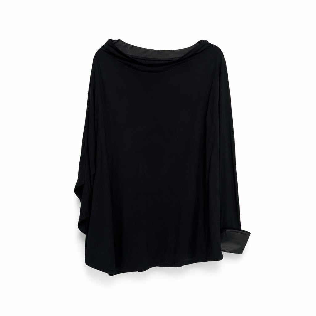 Black oversized long-sleeve batwing knit top - white studio shot, second-hand at Why Go Less, Dekwaneh, Lebanon