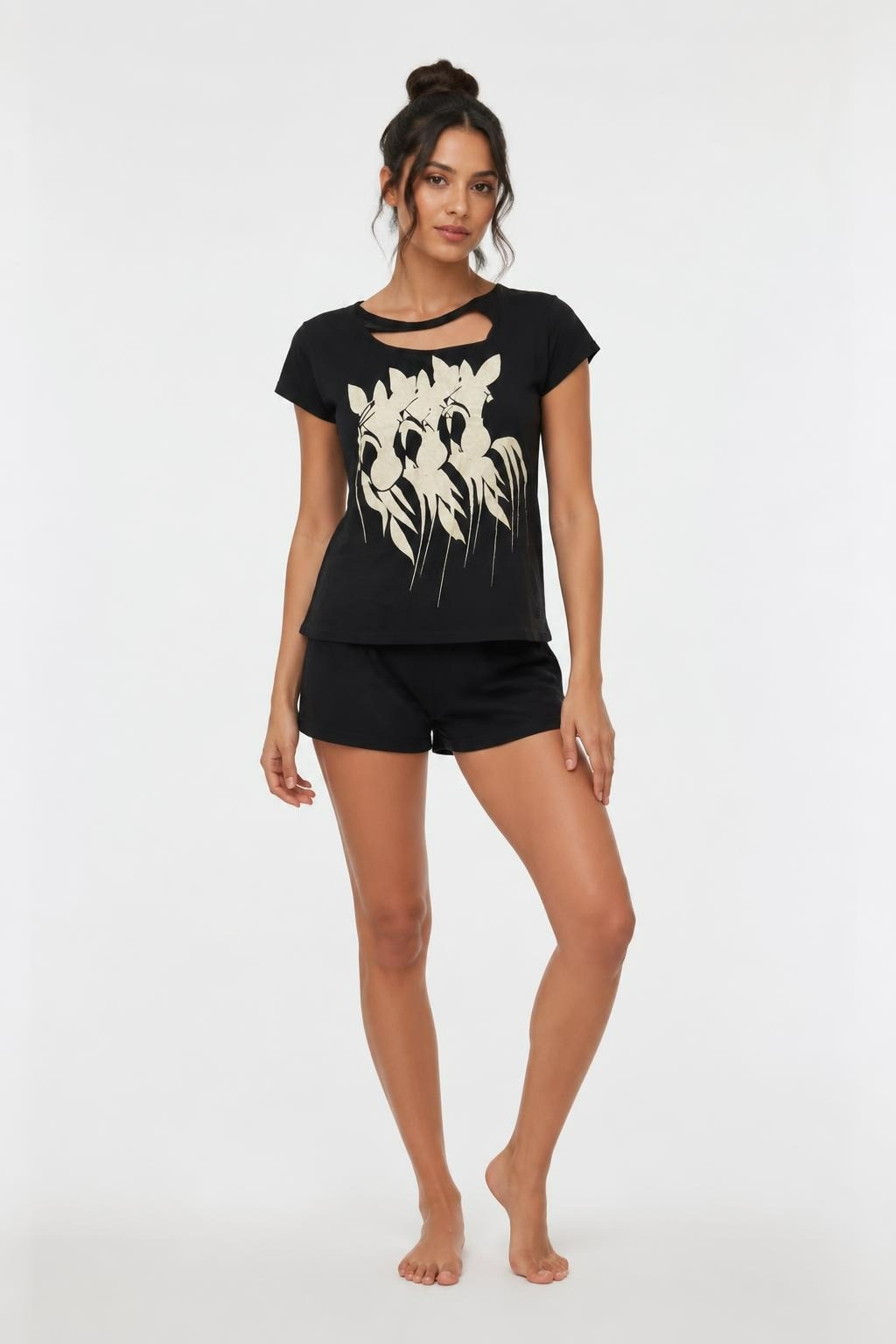 Black graphic tee gold flamingo print open back | Pre-Loved | Why Go Less-1