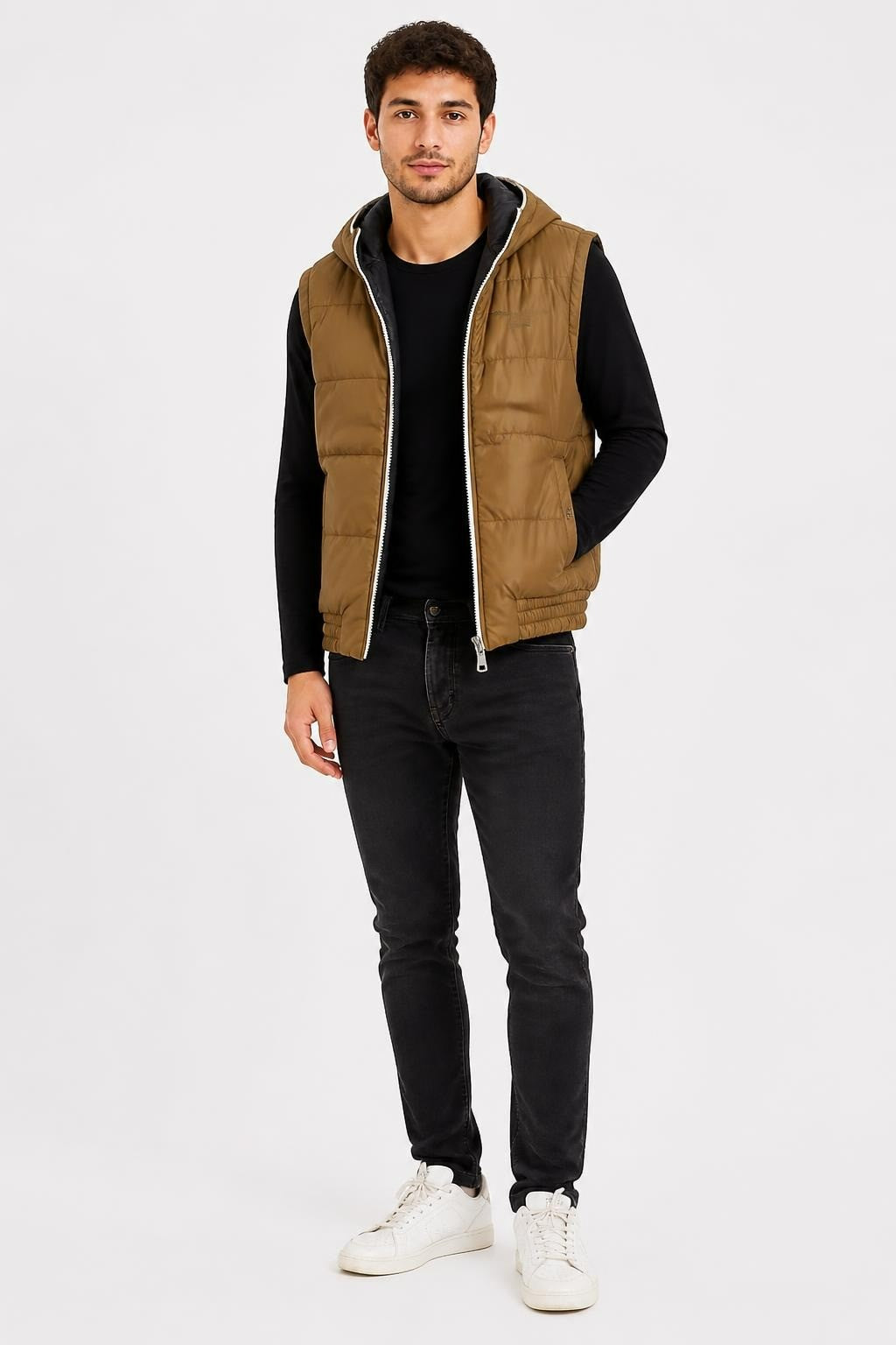 Original Marines khaki puffer vest with hood | Pre-Loved | Why Go Less