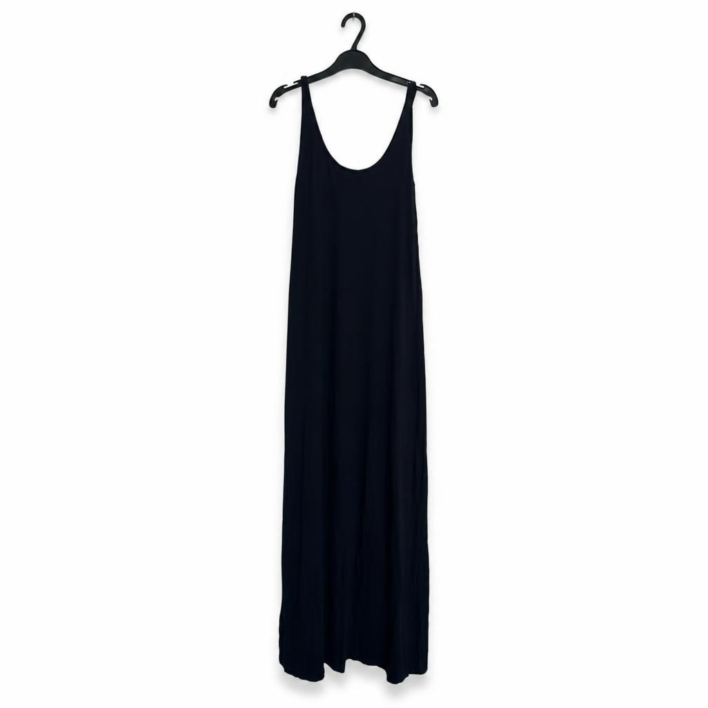 Black maxi slip dress, spaghetti straps, flowy - white studio shot, second-hand at Why Go Less, Dekwaneh, Lebanon