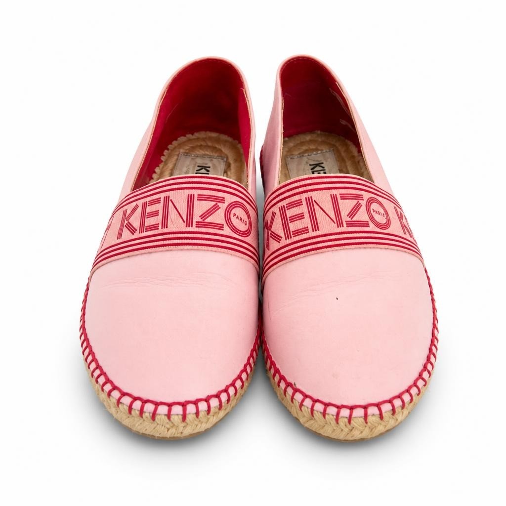Kenzo Paris pink leather espadrilles flats - white studio shot, second-hand at Why Go Less, Dekwaneh, Lebanon
