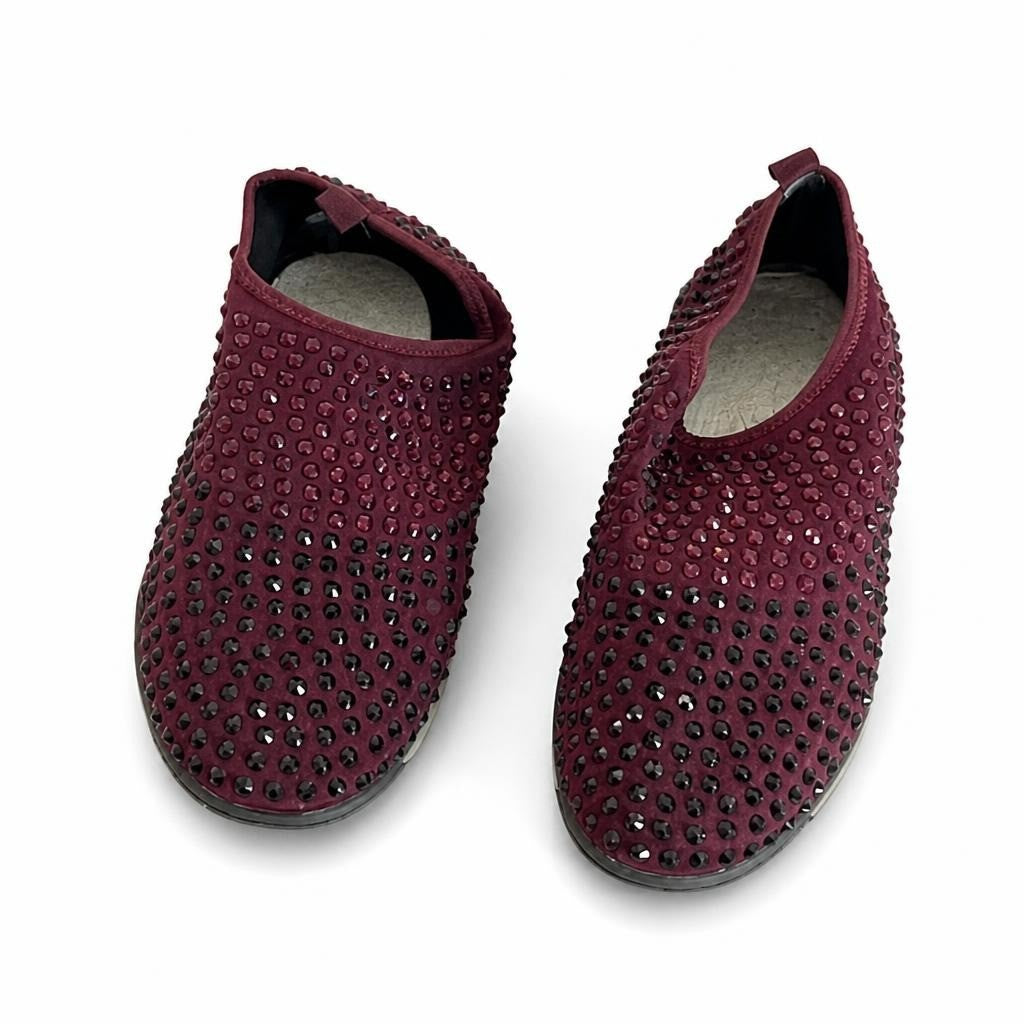 Blocco 3 Burgundy Rhinestone Slip-On Sneakers - white studio shot, second-hand at Why Go Less, Dekwaneh, Lebanon
