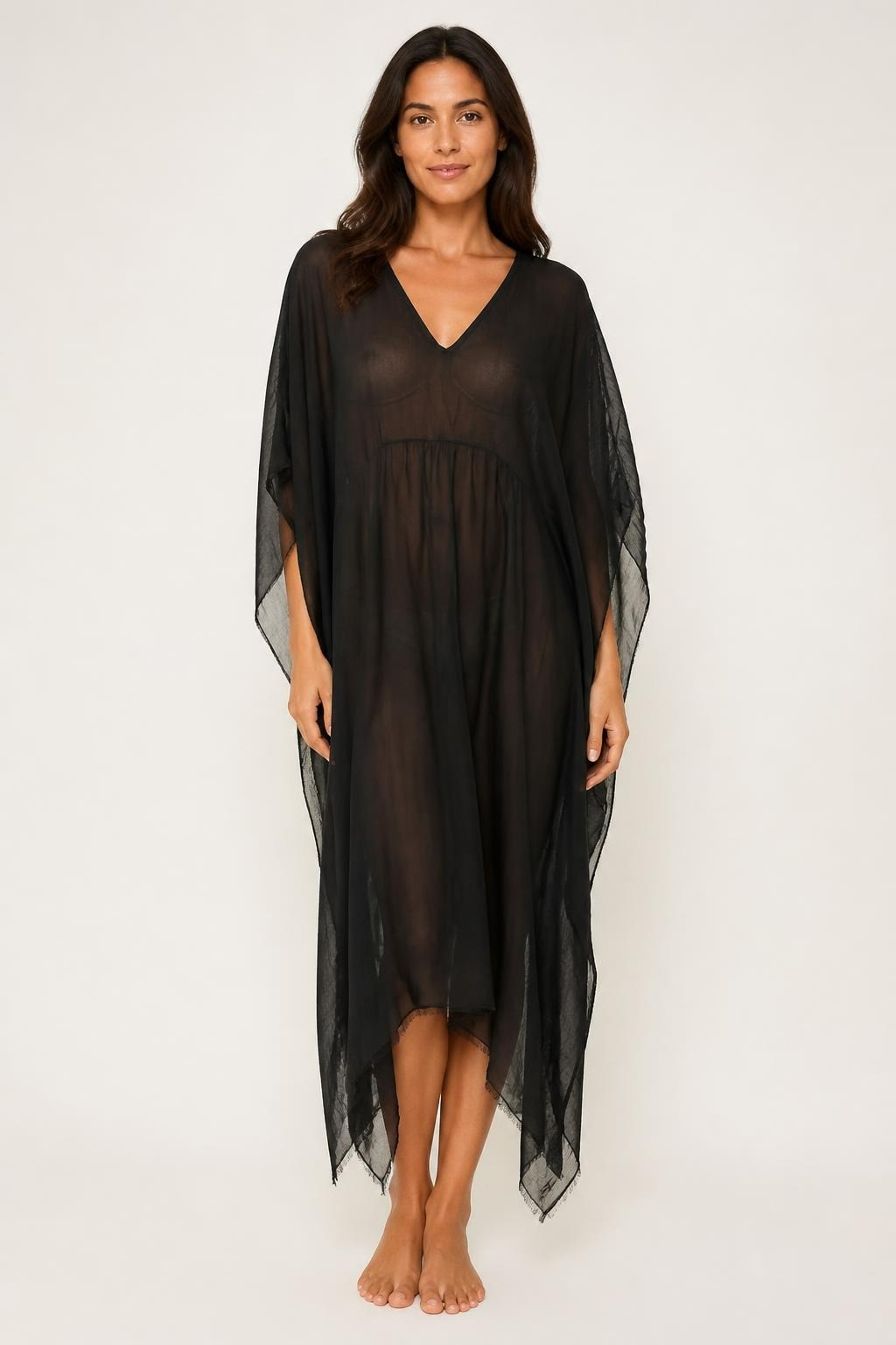 Black sheer kaftan cover-up dress, flowing | Pre-Loved | Why Go Less
