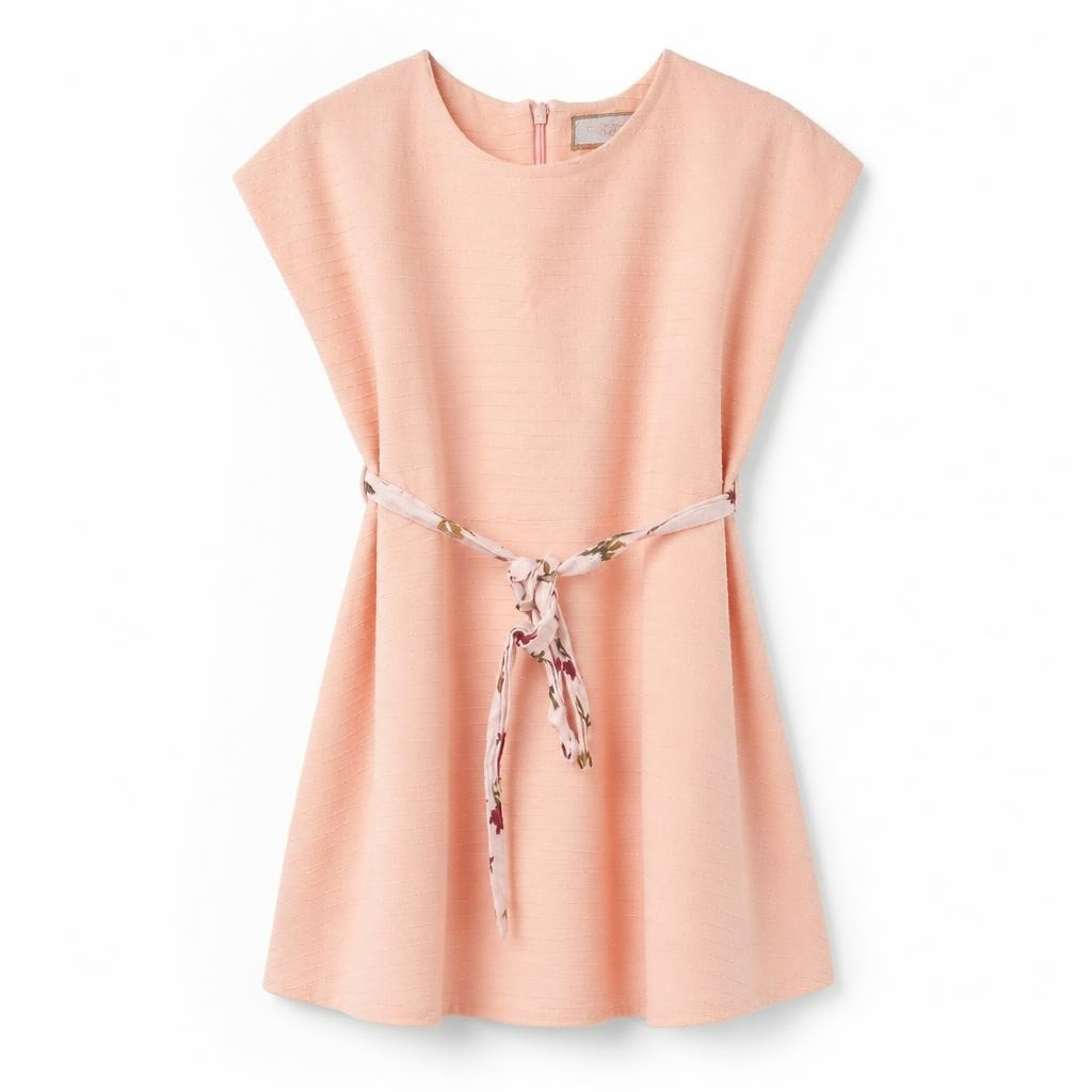 Mura blush pink sleeveless midi dress floral belt - white studio shot, second-hand at Why Go Less, Dekwaneh, Lebanon