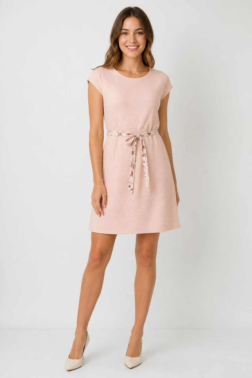 Mura blush pink sleeveless midi dress floral belt | Pre-Loved | Why Go Less