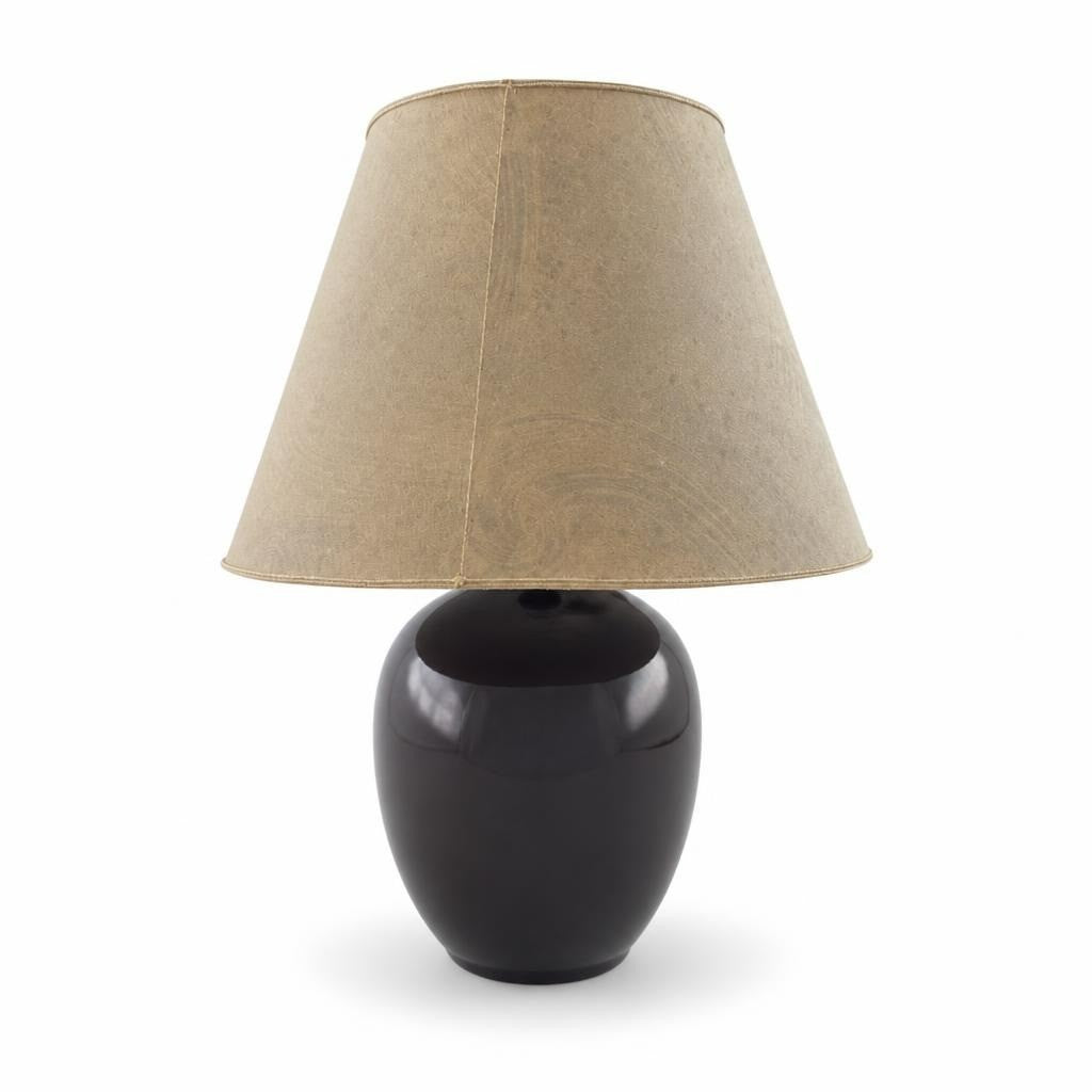 Table Lamp, Dark Ceramic Base, Beige Shade - white studio shot, second-hand at Why Go Less, Dekwaneh, Lebanon