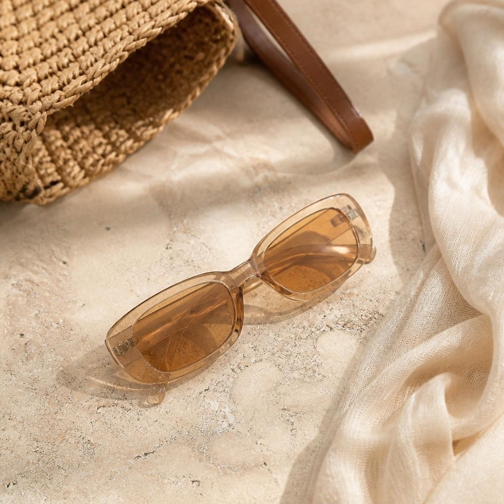 Clear rectangular frame sunglasses amber tint lenses | Pre-Loved | Why Go Less