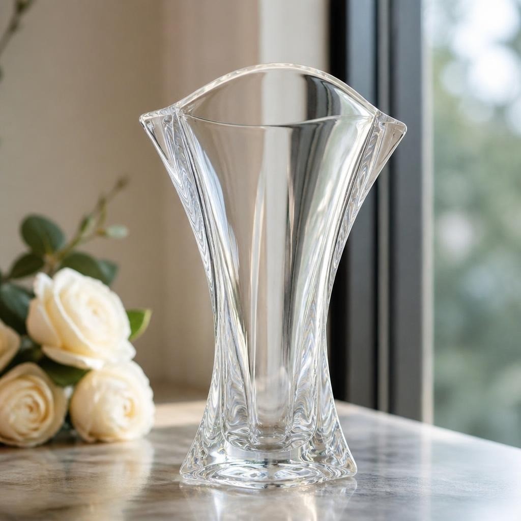 Clear crystal glass flower vase geometric faceted tall | Pre-Loved | Why Go Less