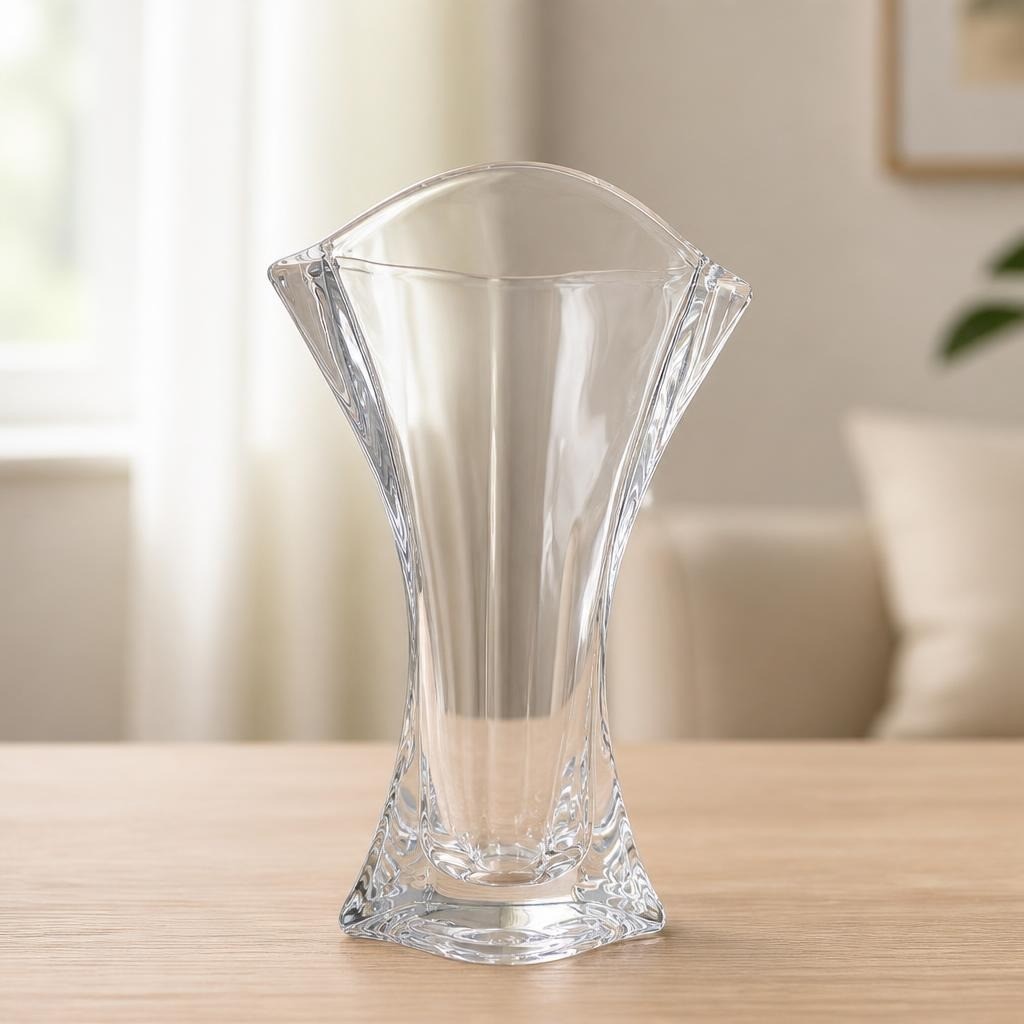 Clear crystal glass flower vase geometric faceted tall | Pre-Loved | Why Go Less