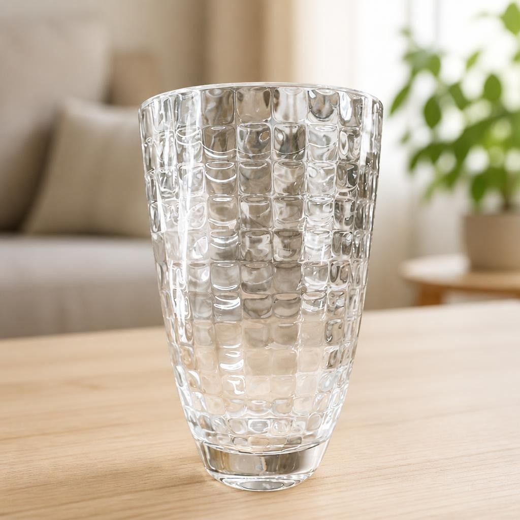 Clear textured glass vase, large cylindrical | Pre-Loved | Why Go Less