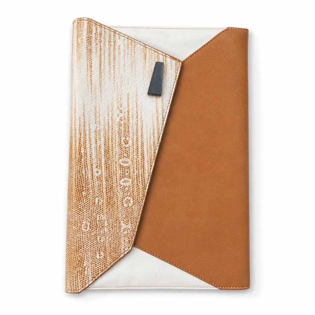 Ritika tan cream envelope clutch bag - white studio shot, second-hand at Why Go Less, Dekwaneh, Lebanon