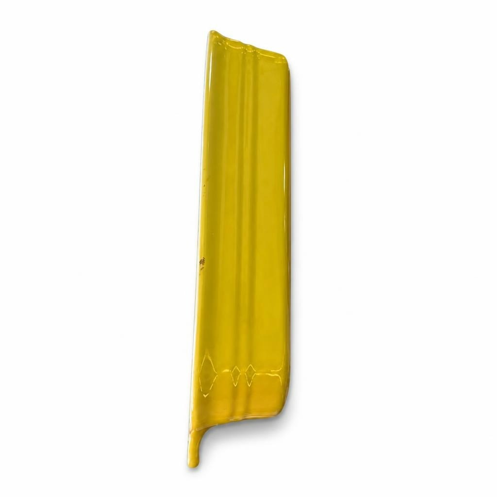 Yellow glazed ceramic rectangular vase or utensil holder - white studio shot, second-hand at Why Go Less, Dekwaneh, Lebanon