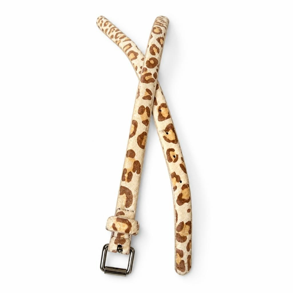 Leopard print slim belt silver buckle - white studio shot, second-hand at Why Go Less, Dekwaneh, Lebanon