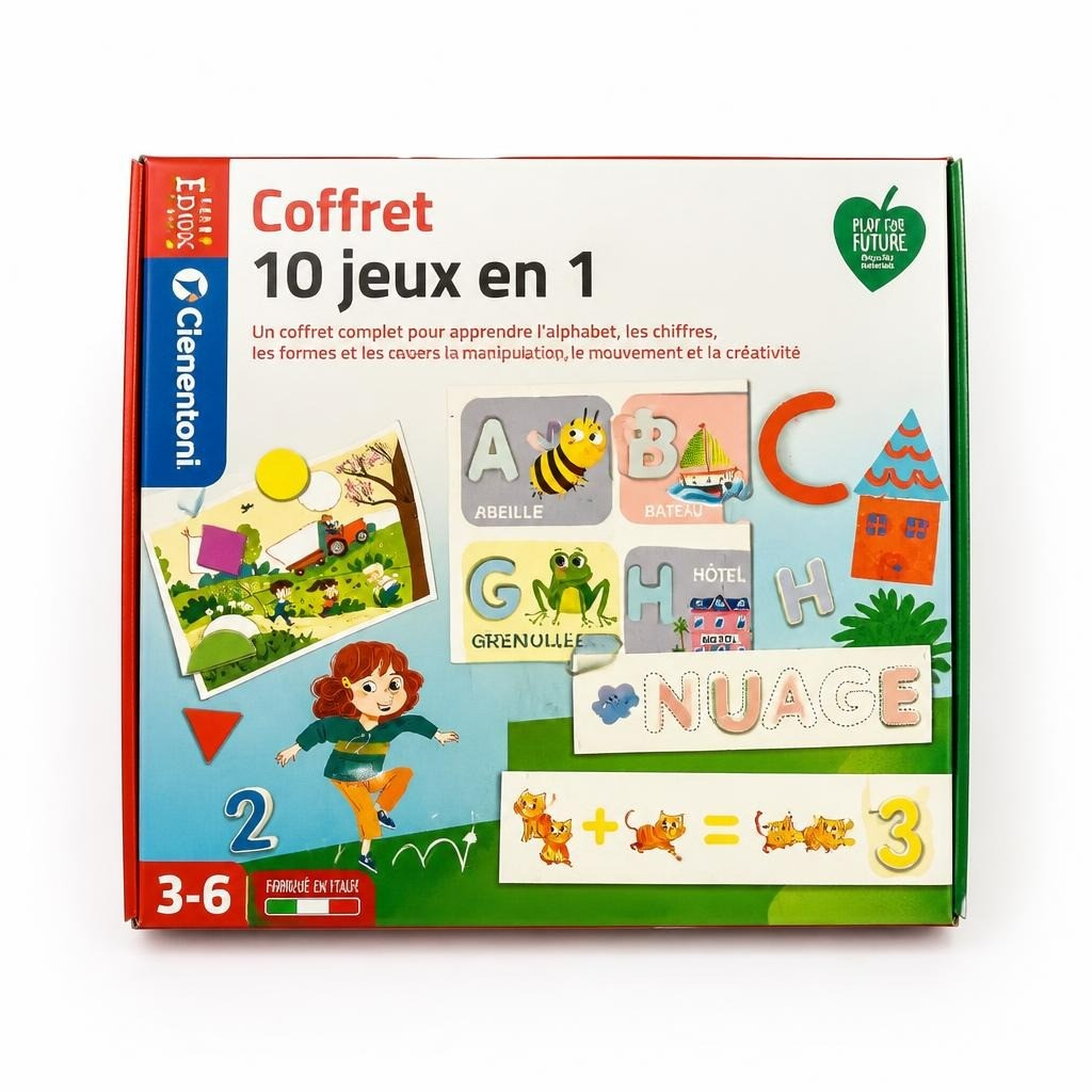 Clementoni Education Coffret 10 Jeux en 1 Ages 3-6 - white studio shot, second-hand at Why Go Less, Dekwaneh, Lebanon