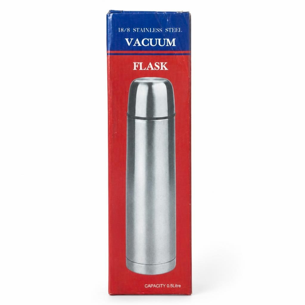 18/8 Stainless Steel Vacuum Flask 0.5L silver - white studio shot, second-hand at Why Go Less, Dekwaneh, Lebanon