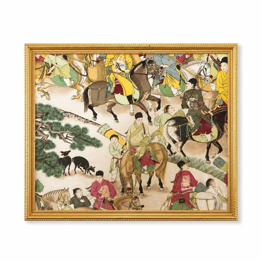 Large framed Chinese imperial procession painting