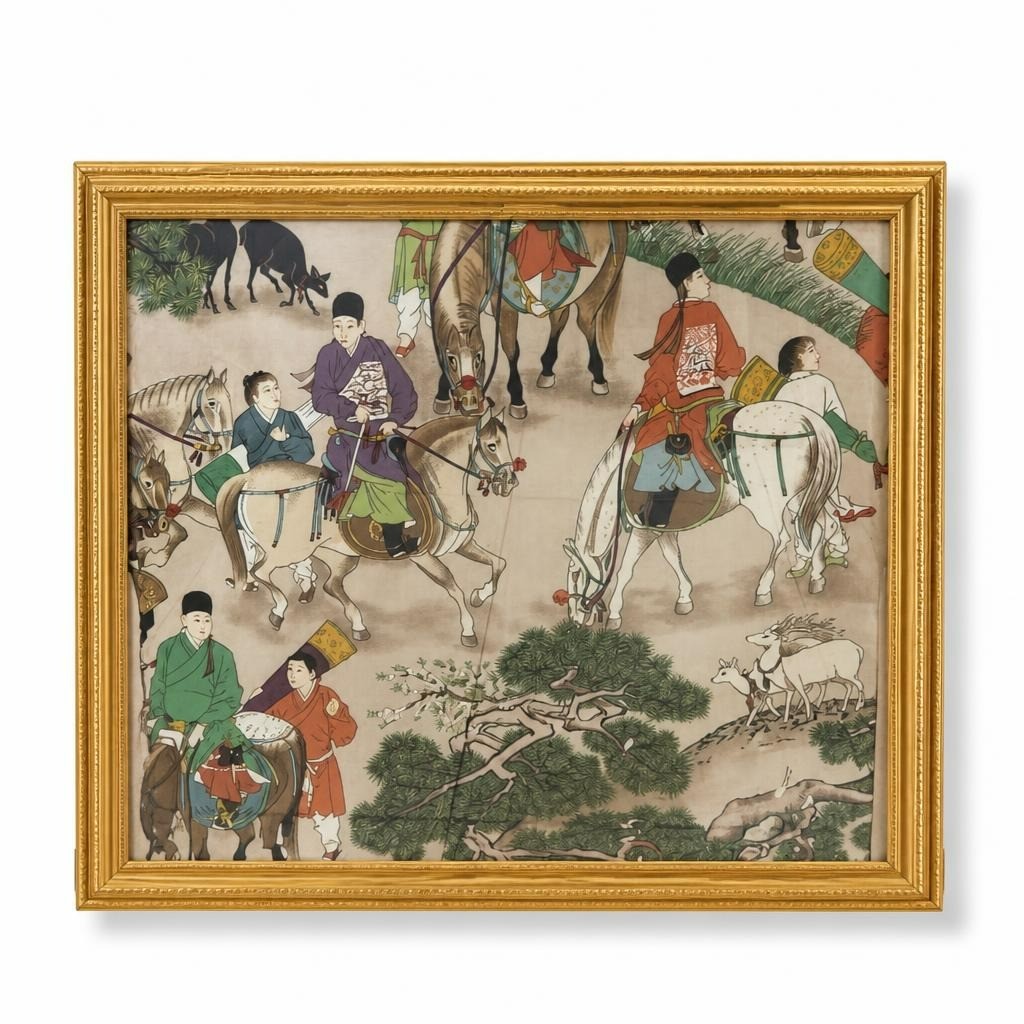 Large framed Chinese imperial procession painting