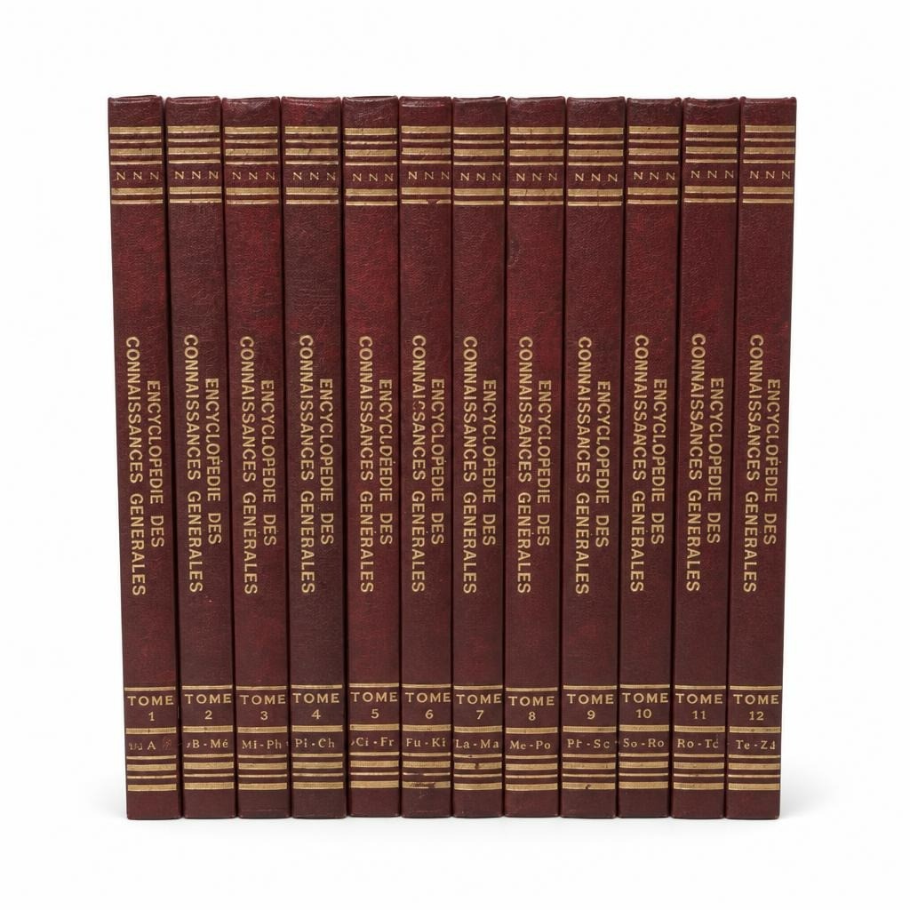 Encyclopédie des Connaissances Générales, 12-vol set, burgundy - white studio shot, second-hand at Why Go Less, Dekwaneh, Lebanon