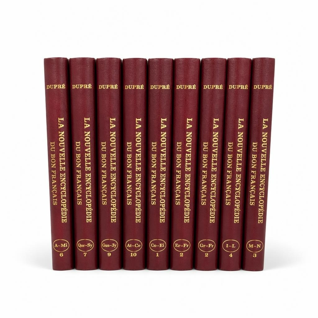 Dupré Nouvelle Encyclopédie Bon Français 10-vol burgundy - white studio shot, second-hand at Why Go Less, Dekwaneh, Lebanon