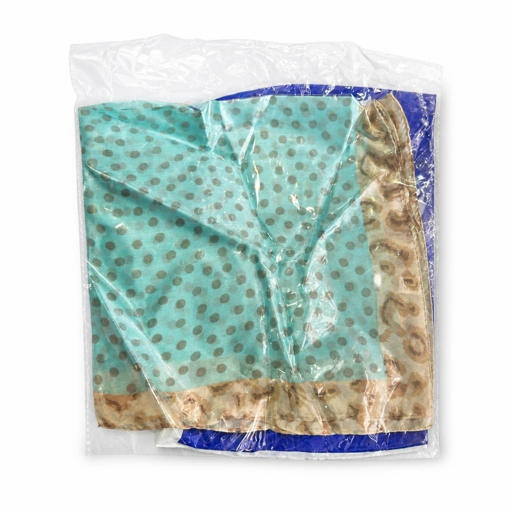 Mint polka dot scarf and leopard print scarf set - white studio shot, second-hand at Why Go Less, Dekwaneh, Lebanon