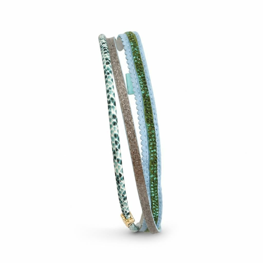 Teal blue multi-strand thin bangle bracelet set - white studio shot, second-hand at Why Go Less, Dekwaneh, Lebanon