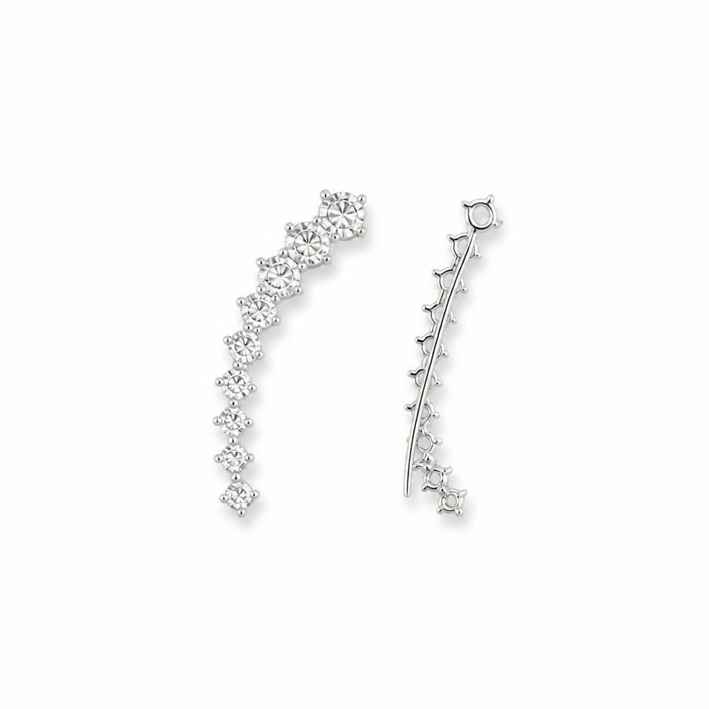 Silver crystal ear crawler earrings, clear CZ - white studio shot, second-hand at Why Go Less, Dekwaneh, Lebanon