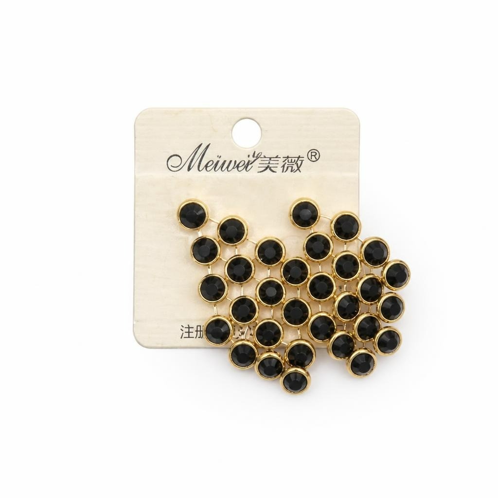 Meiwei black crystal gold-tone stud earrings set - white studio shot, second-hand at Why Go Less, Dekwaneh, Lebanon