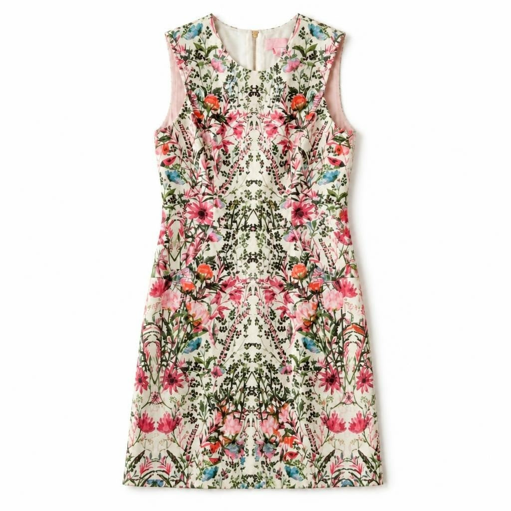 BNWT TED BAKER LAYERED FLORAL BOUQUET FULL SKIRT DRESS - white studio shot, second-hand at Why Go Less, Dekwaneh, Lebanon