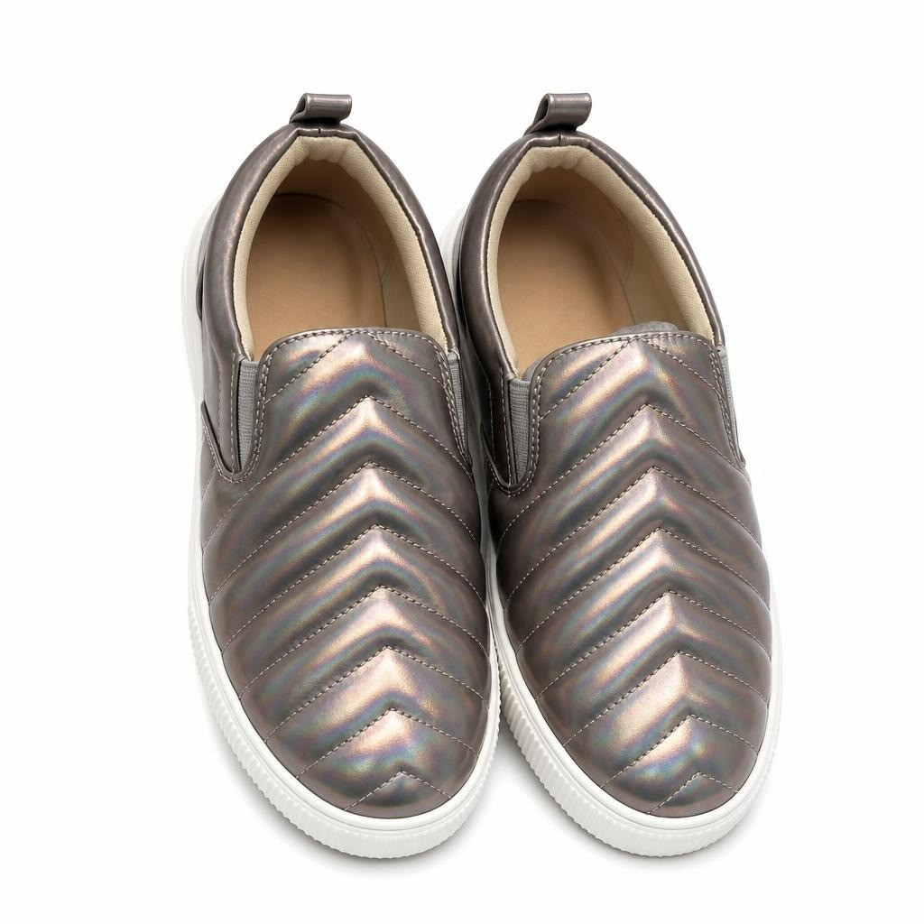 Bronze Slip-On Sneakers - white studio shot, second-hand at Why Go Less, Dekwaneh, Lebanon