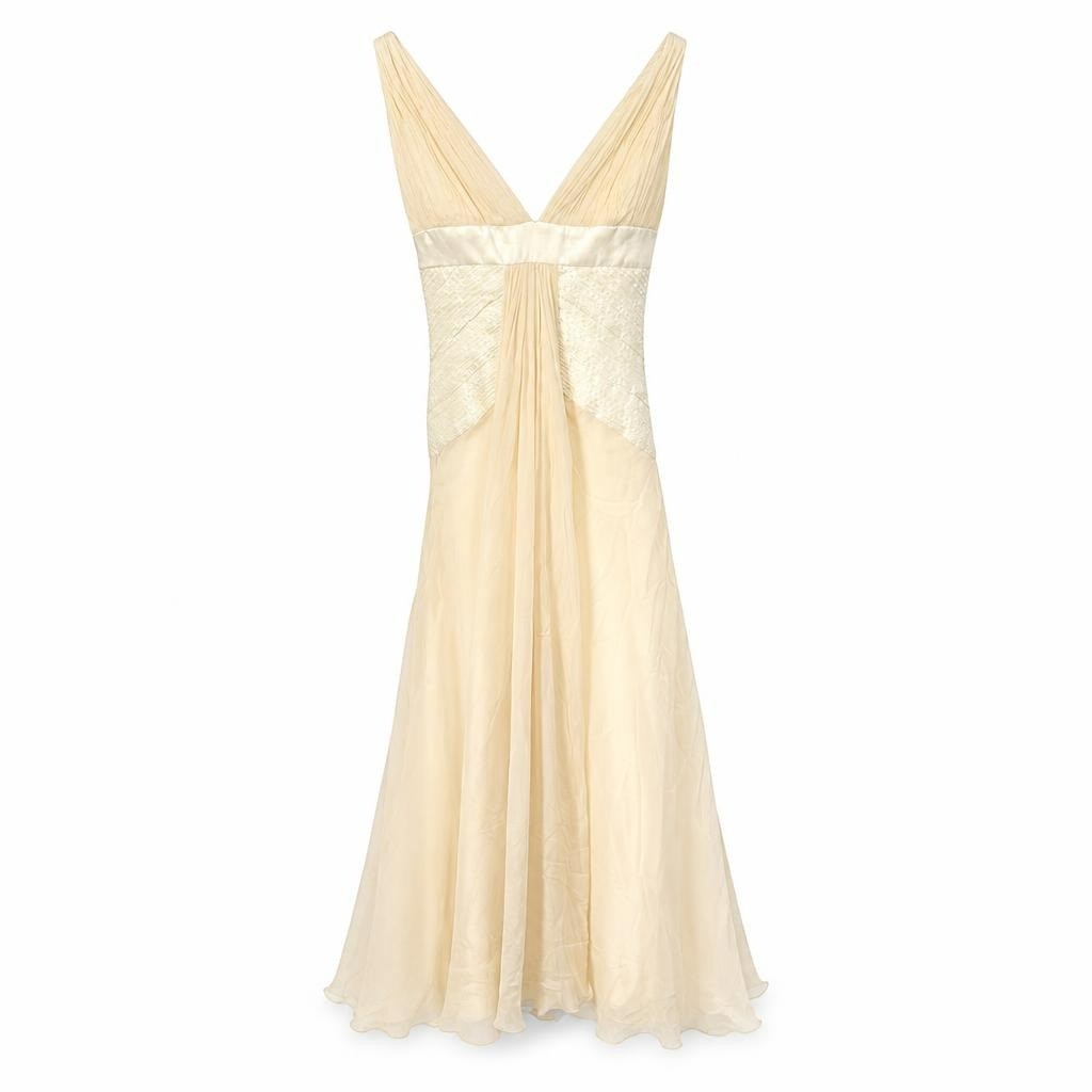 Beige Sleeveless Maxi Dress - white studio shot, second-hand at Why Go Less, Dekwaneh, Lebanon