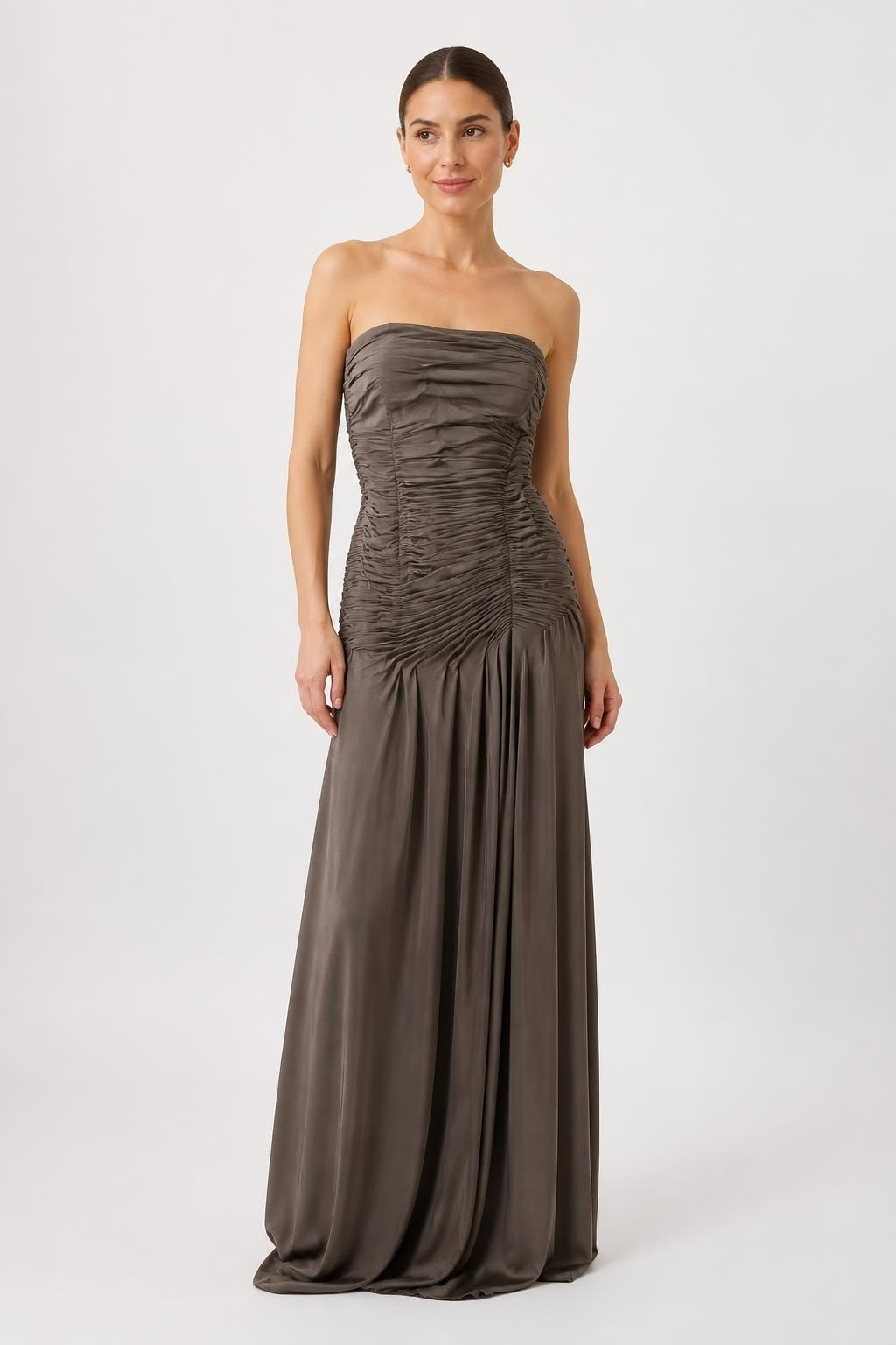 Brown Ruched Maxi Dress | Pre-Loved | Why Go Less