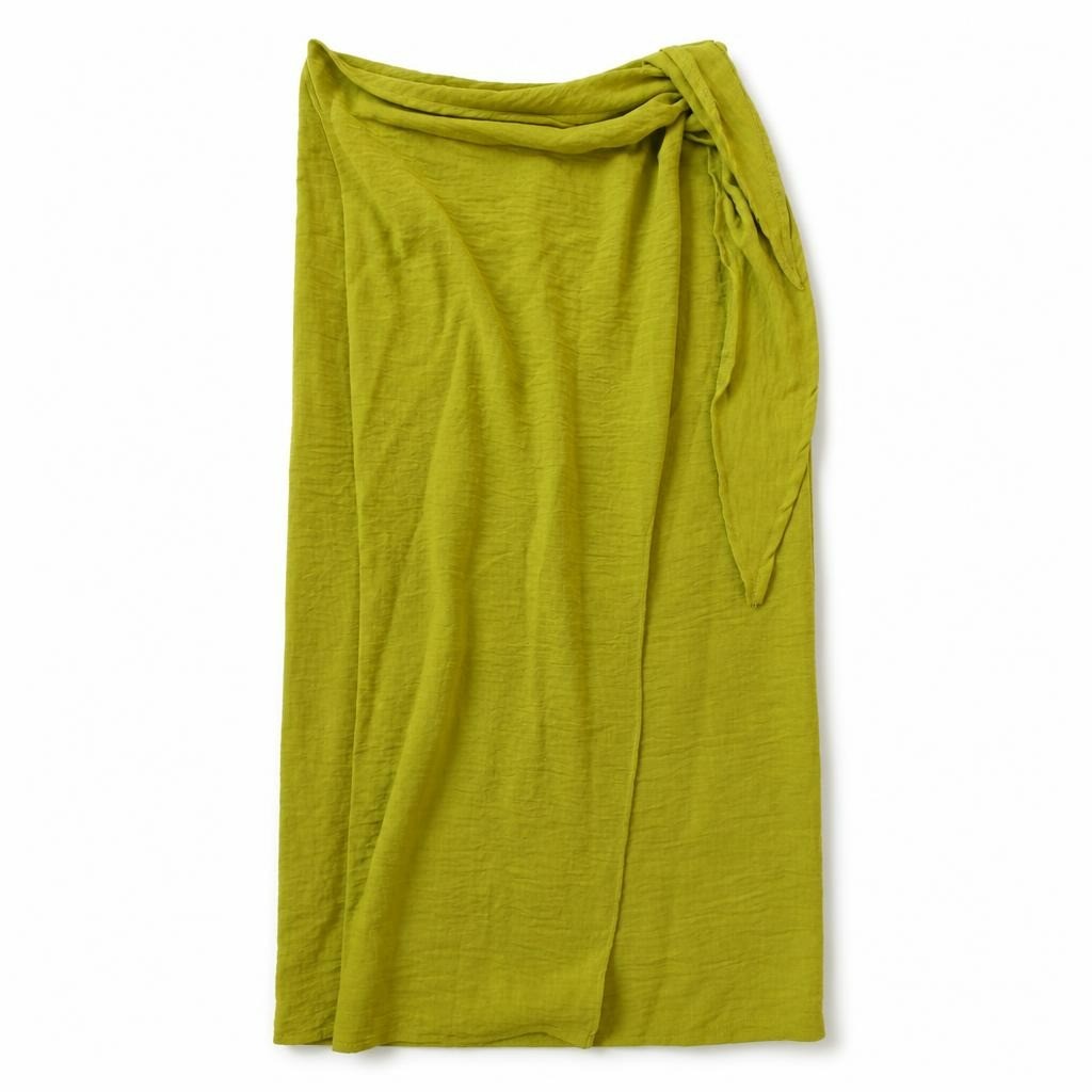 #STYD wrap maxi skirt, chartreuse/olive, new w/tags - white studio shot, second-hand at Why Go Less, Dekwaneh, Lebanon