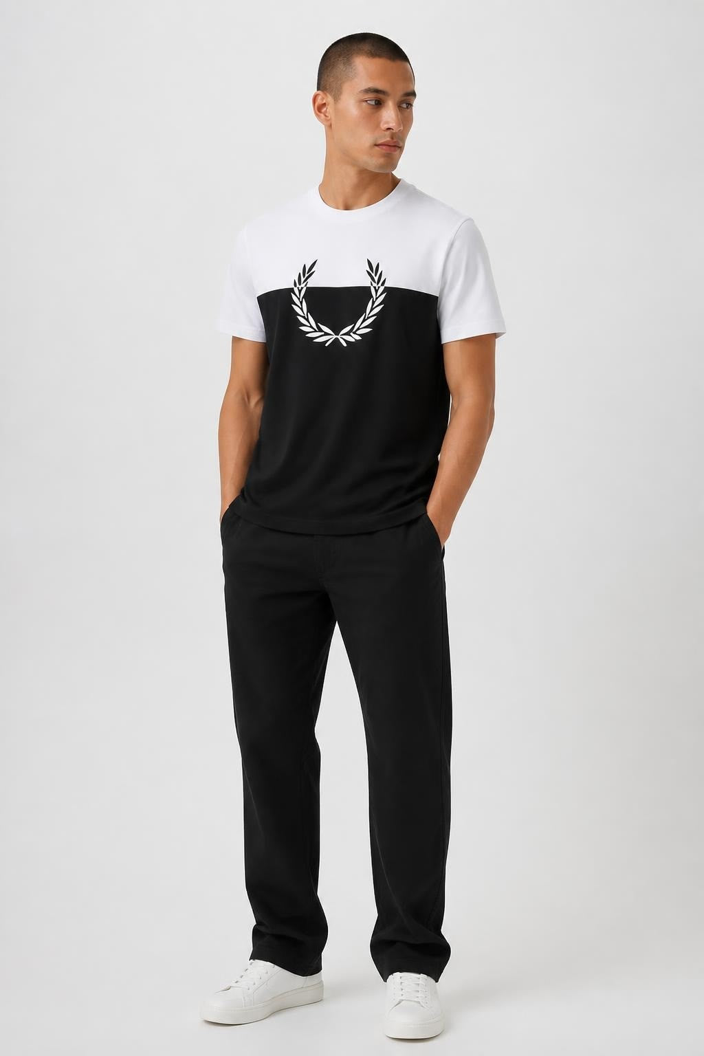 Fred Perry two-tone black white crewneck tee | New | Why Go Less