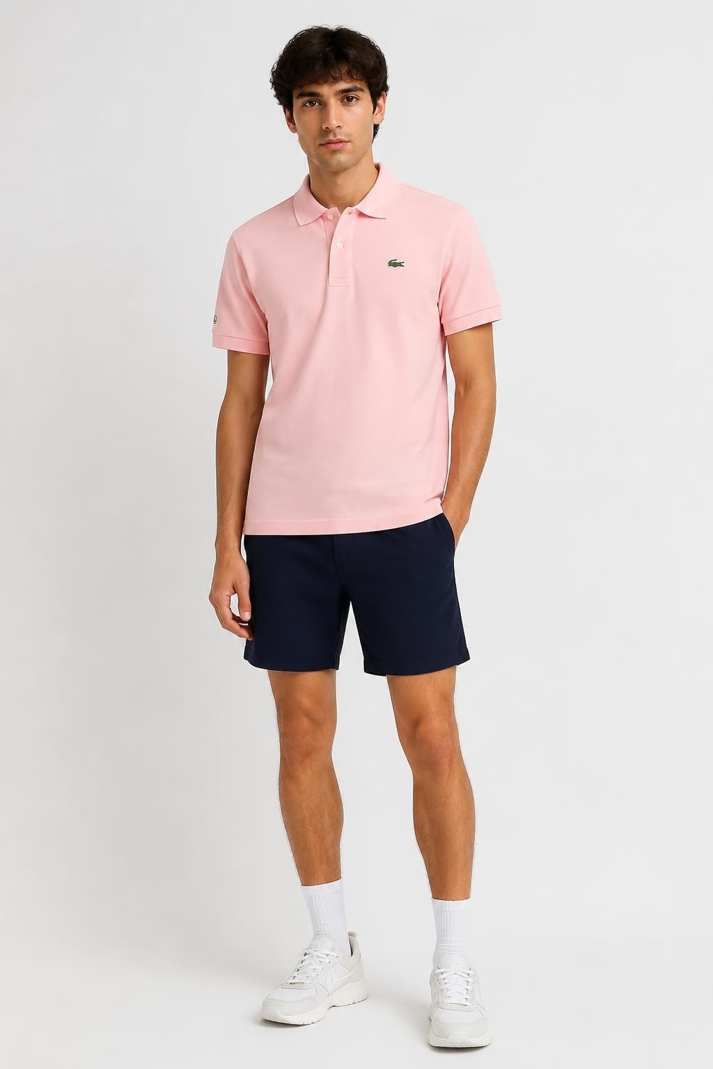 Lacoste pink polo shirt with sleeve script | New | Why Go Less