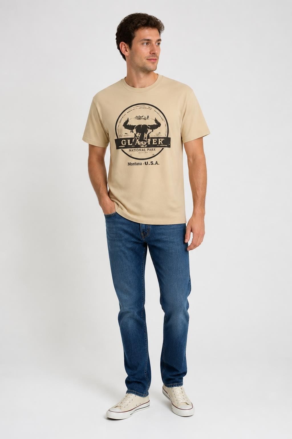 Graphic print t-shirts, beige and peach tones | New | Why Go Less