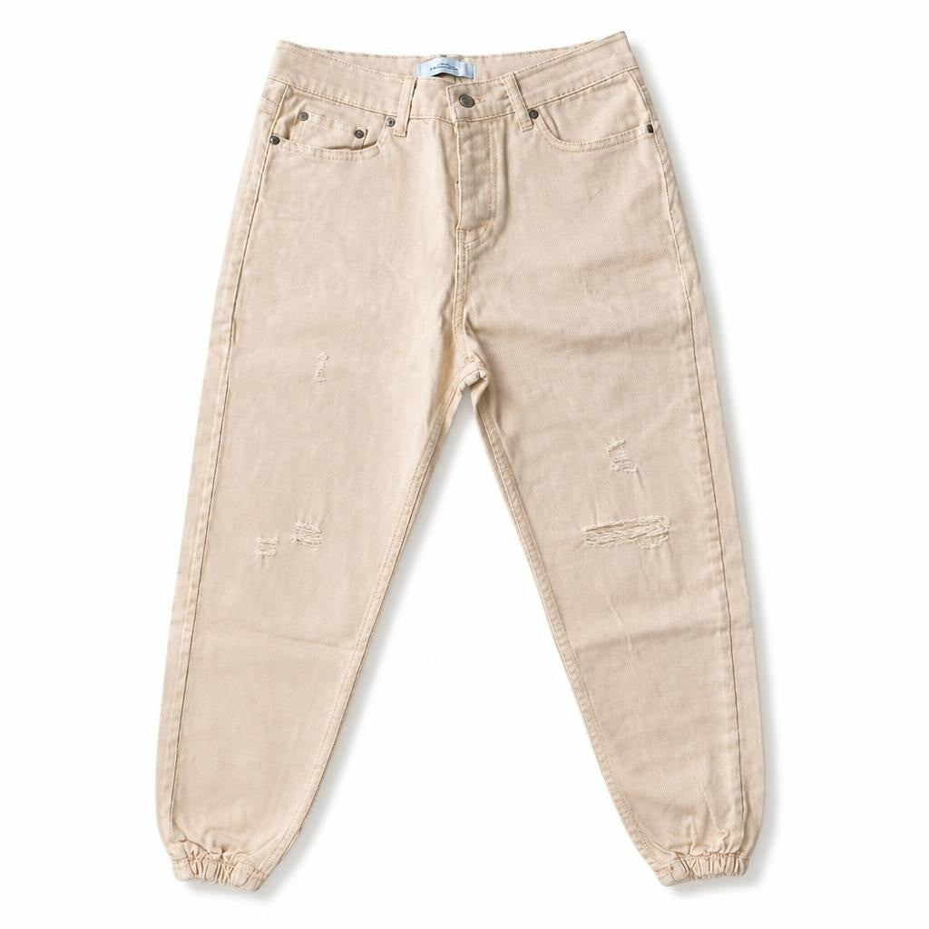 Beige distressed jogger pants, new with tags | New | Why Go Less