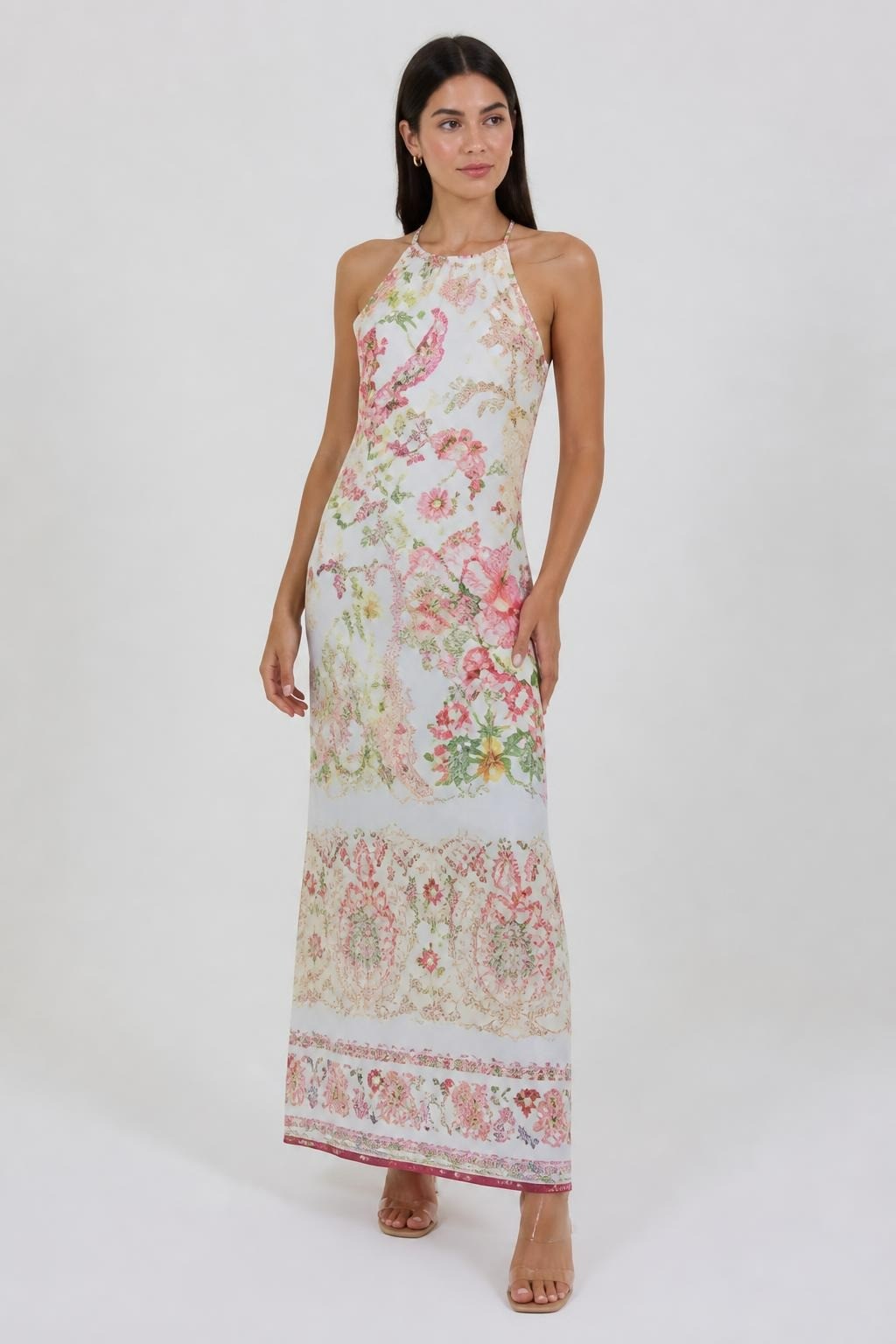 Floral print halter maxi dress, multicolor, S-M | New | Why Go Less-1