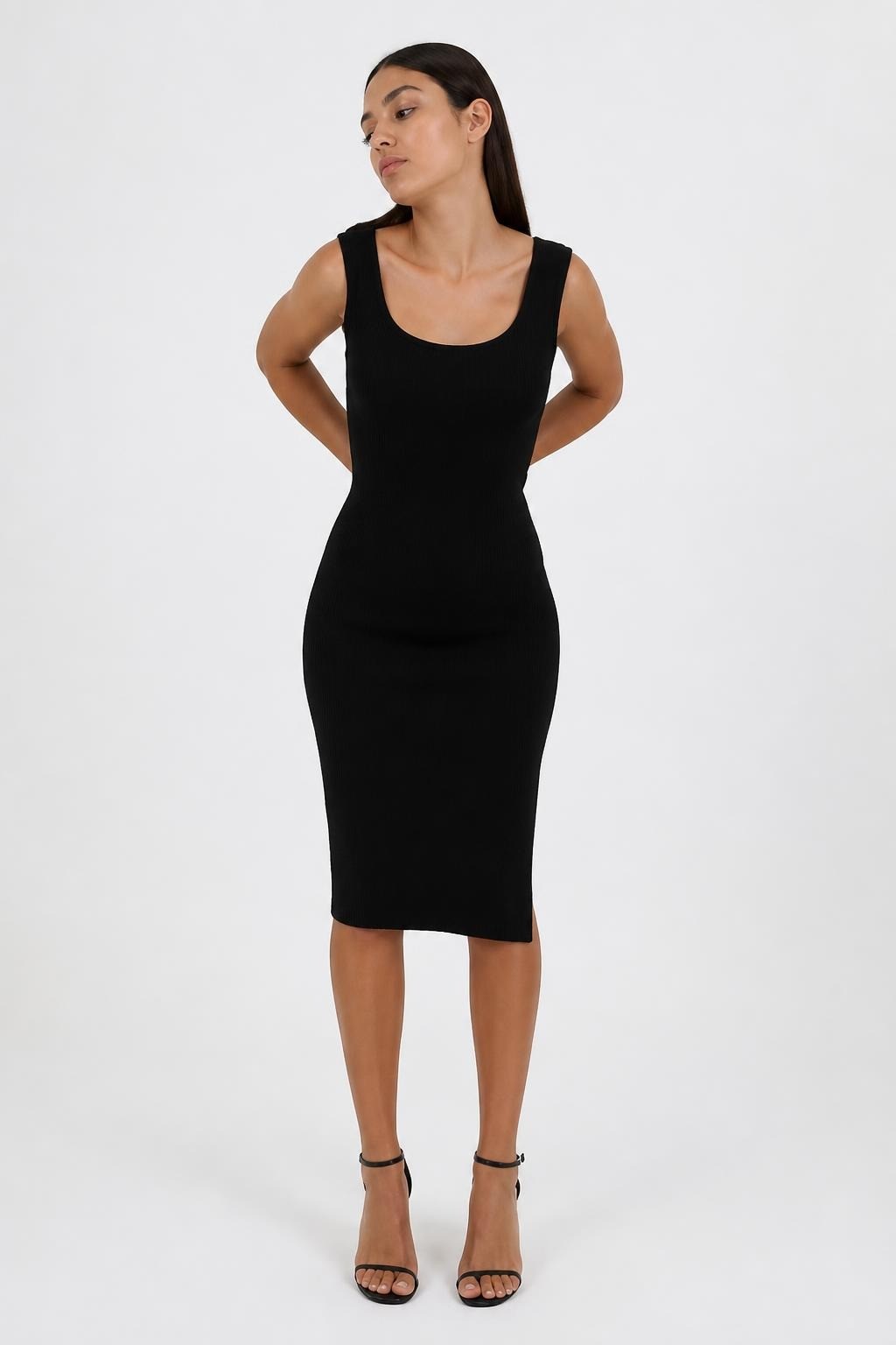 Black sleeveless bodycon midi dress | New | Why Go Less